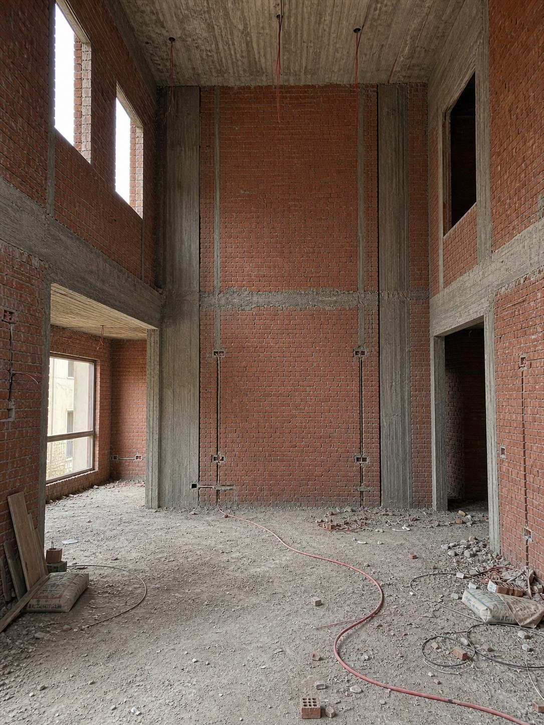 Shot 7 unfinished double-height lounge before design
