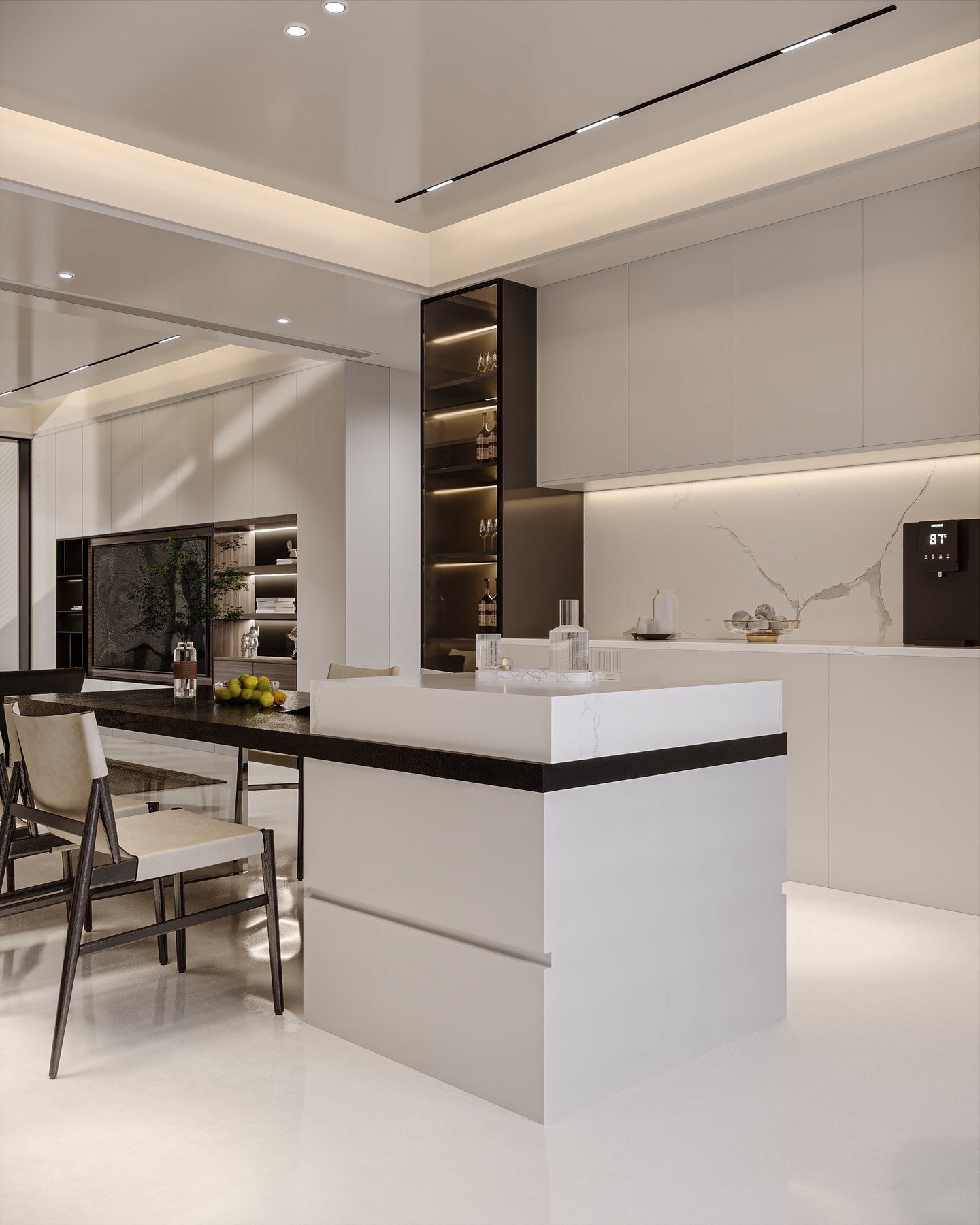 Kitchen island with clear work zones